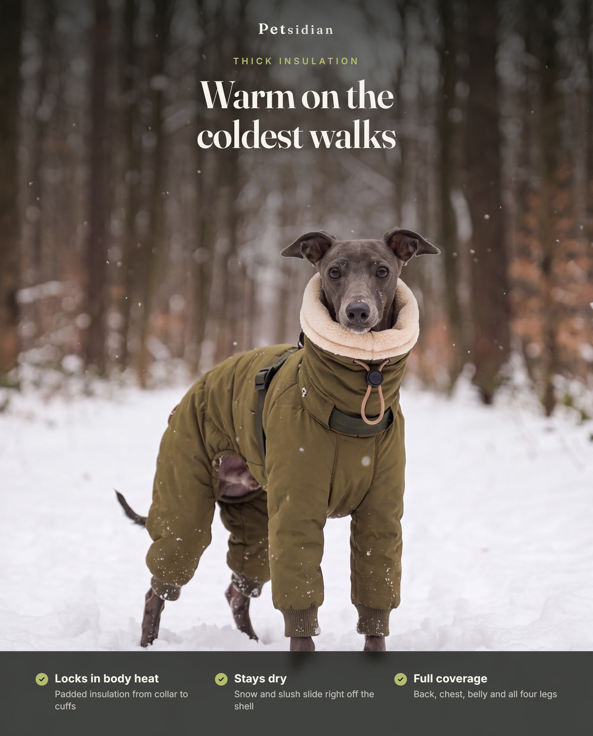 Warm on the coldest walks — thick insulation, full coverage