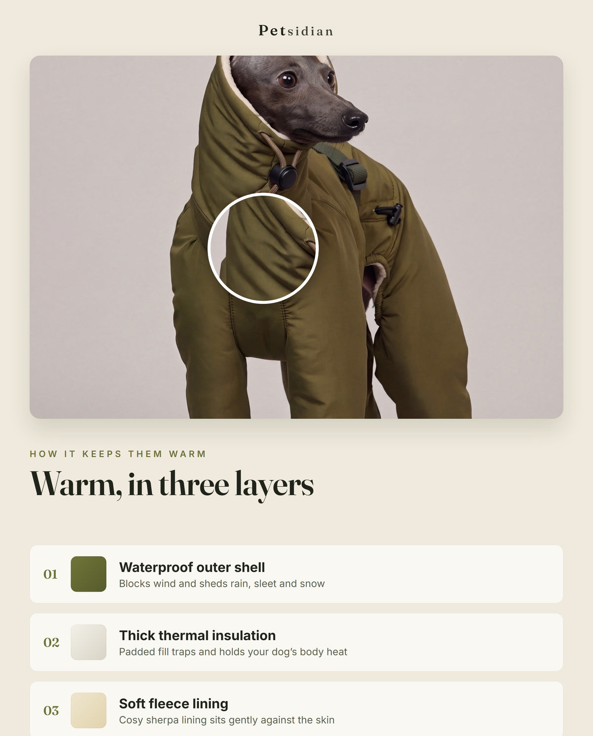 Warm in three layers - waterproof shell, insulation, fleece lining